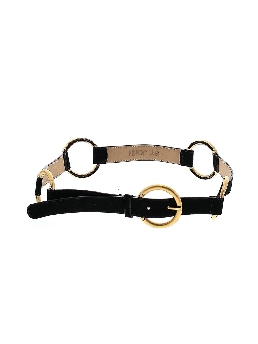 St. Johns Black Leather Belt with Gold Ring Accents